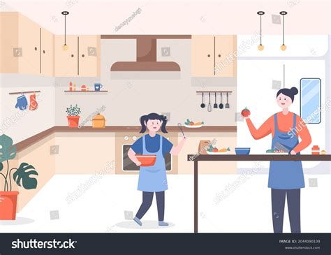 Kitchen Room Background Vector Illustration Furniture Stock Vector ...