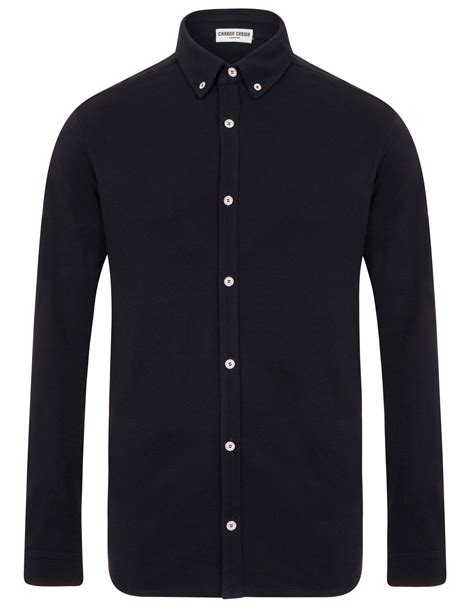 Navy blue cotton pique shirt – White buttons – Carbon Crown