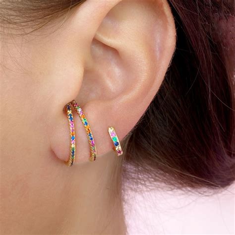 Multicolor Ear Lobe Cuff Rainbow Ear Lobe Earrings Huggie Hoop Etsy