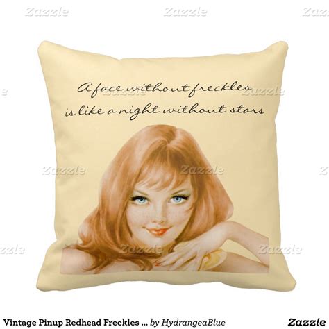 Vintage Pinup Redhead Freckles Quote Custom Throw Pillow Freckles