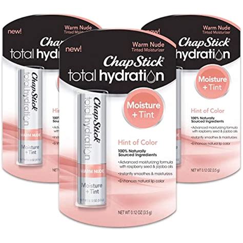 Chapstick Total Hydration Tinted Lip Balm 3 Pack ~ Hint Of Color Warm Nude 012oz