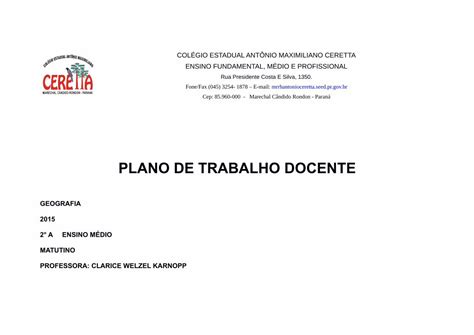 Pdf Plano De Trabalho Docente C E Antonio Plano De Trabalho