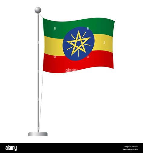 Ethiopia flag on pole. Metal flagpole. National flag of Ethiopia ...