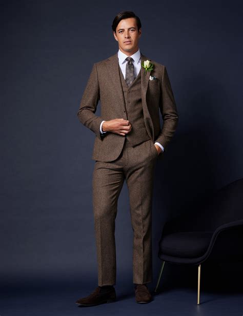 Brown Tweed Collection Piece Slim Fit Suit Hawes Curtis