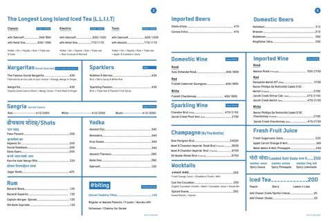 Elante Social Menu Menu For Elante Social Elante Mall Chandigarh