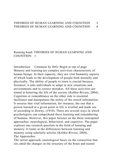 THEORIES OF HUMAN LEARNING AND COGNITION2THEORIES OF HUMAN LEAR Docx