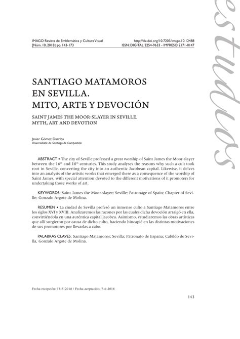 Pdf Santiago Matamoros En Sevilla Mito Arte Y Devoci N