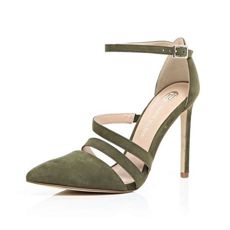 River Island Khaki Suede Strappy Court Heels Heels Court Heels