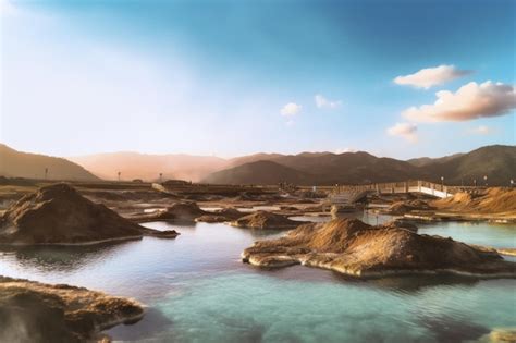 Premium AI Image Geothermal Hot Springs In Volcanic Area Created With Generative Ai