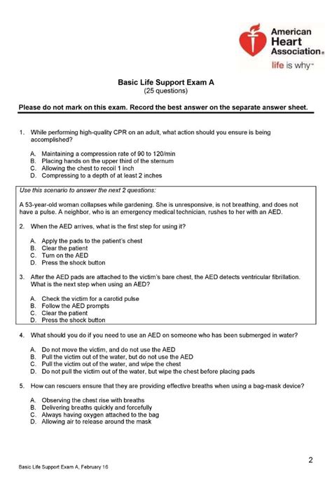 American Heart Association Basic Life Support Exams A And B February