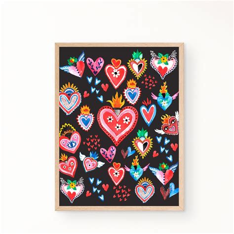 Mexican Sacred Heart Art Sacred Heart Print Milagro Art Milagro Heart