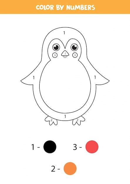 Página para colorear por números con pingüino de dibujos animados lindo