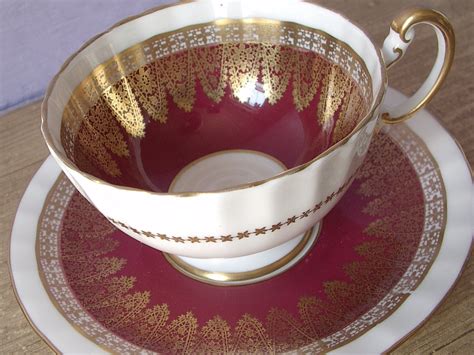 Vintage 1950s Aynsley Cup And Saucer Set Red Tea By Shoponsherman