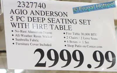 Agio Anderson 5 Pc Woven Seating Set With Fire Table At Costco