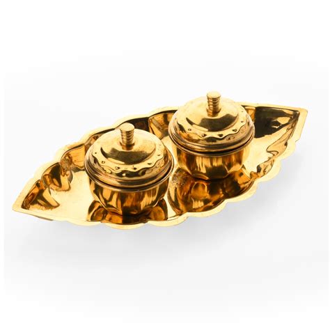 Buy Brass Handmade Kankavati Pital Roli Chawal Platter Set Haldi Kumkum