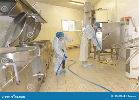 Cleaners Cleaning Industrial Kitchen Floor Stock Photo Image Of