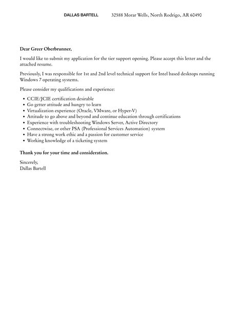 Tier Support Cover Letter Velvet Jobs