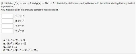 Solved 1 Point Let F X 4x 3 And G X 3x2 5x Match The