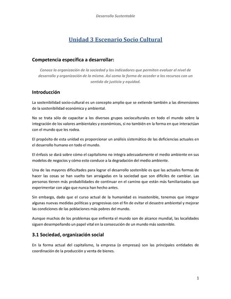 Escenario Sociocultural Desarrollo Sustentable Unidad 3 Escenario