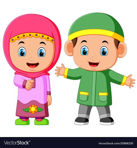 Happy muslim kid cartoon Royalty Free Vector Image