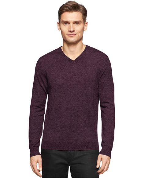 Lyst Calvin Klein Merino Wool V Neck Sweater In Purple For Men