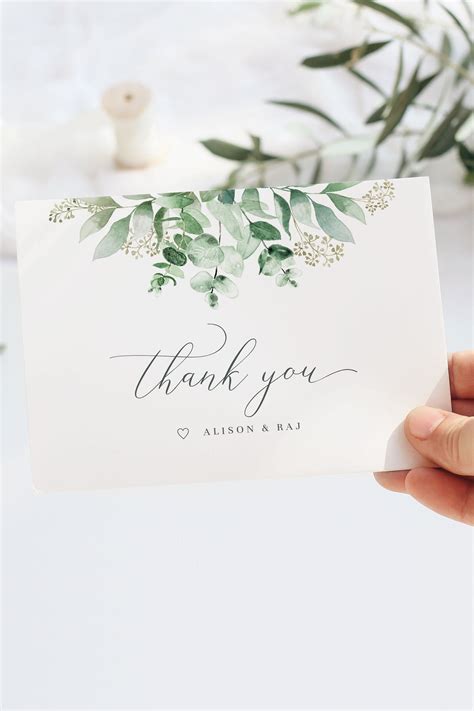 Thank You Card Template Eucalyptus Printable Greenery Wedding Thank You