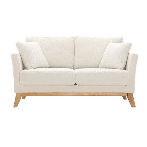 Canapé scandinave déhoussable 2 places en tissu effet laine bouclée