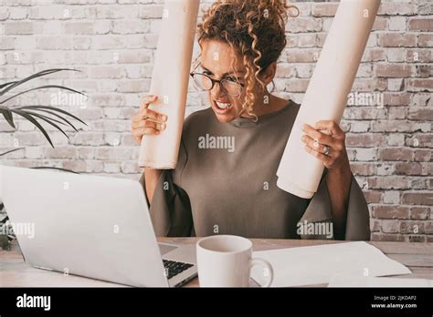 Angry Woman In Front A Computer With Bad And Stressed Expression Tired