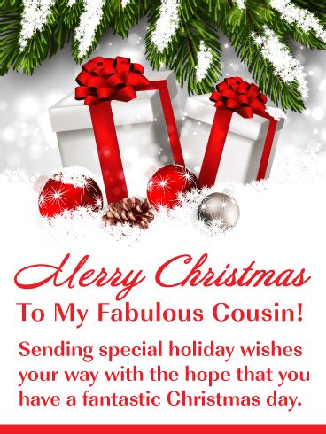 Beautiful Holiday Presents Merry Christmas Card For Cousin Birthday