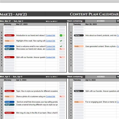 Content Plan Calendar Google Sheets Template