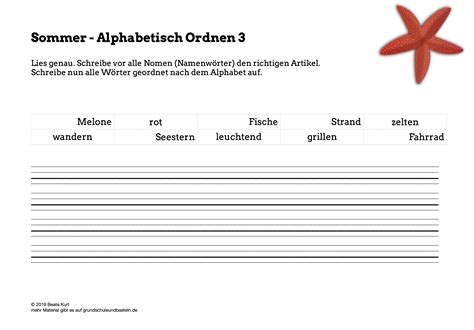 Sommer Bung Zum Alphabetisch Ordnen Grundschule Und Basteln