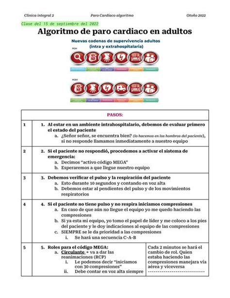 Algoritmo De Paro Cardiaco En Adultos Sara Esther Guerrero Villanueva