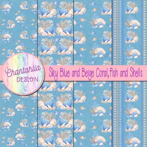 Sky Blue And Beige Coral Fish And Shells Digital Papers