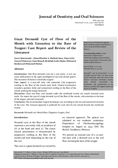 Pdf Giant Dermoid Cyst Of Floor Of The Mouth With Extention To The