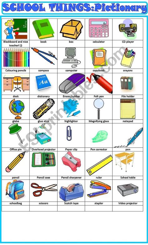 School Things Pictionary Esl Worksheet By Spied D Aignel