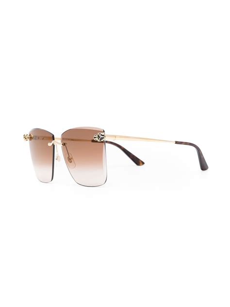 Cartier Eyewear Logo Detail Square Frame Sunglasses Gold Farfetch