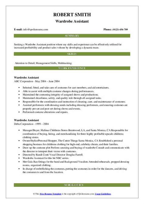 10 Wardrobe Assistant Resume Samples And Templates For 2025