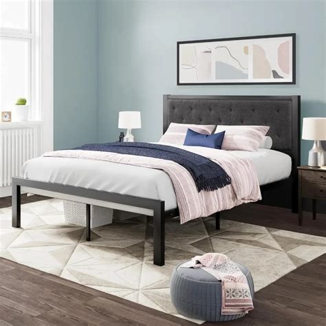 Extra Large Bed Frame With Faux Leather Headboard Platform Bed Frame