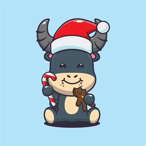 Premium Vector Cute Buffalo Eating Christmas Cookies And Candy Cute