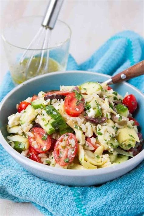 Greek Rice Salad Recipe With Lemon Vinaigrette Cookin Canuck