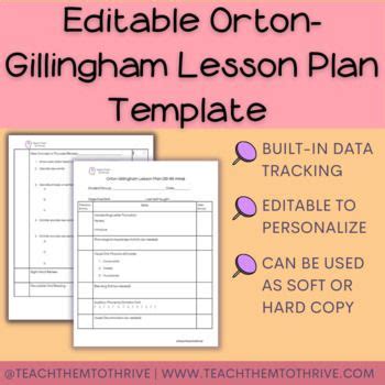 Editable Orton Gillingham Lesson Plan Template With Data Tracking