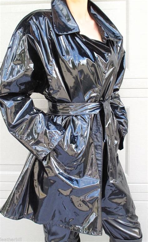 Ultra Shiny Black Vinyl Coat Rubbery Pvc Trench Jacket Coats