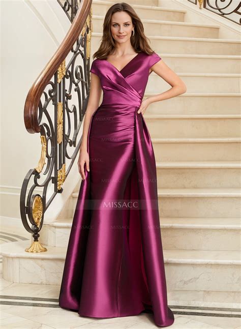 Sheath Column V Neck Sleeveless Satin Evening Dresses Missacc