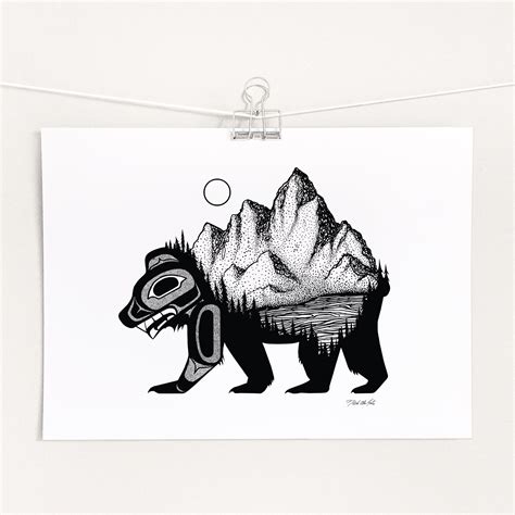 Tlingit Pacific Northwest Black Bear & Mountains Art Print - Etsy