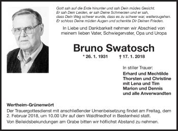 Traueranzeigen Von Bruno Swatosch Trauerportal Ihrer Tageszeitung