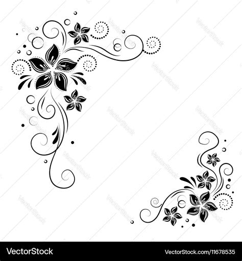 Floral Corner Design Ornament Black Flowers On Vector Image