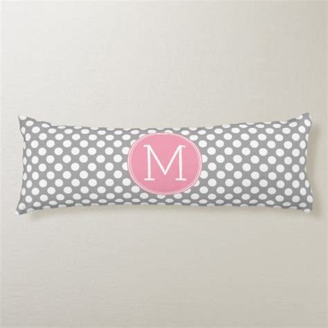 Pastel Pink Gray Polka Dots With Custom Monogram Body Pillow Zazzle