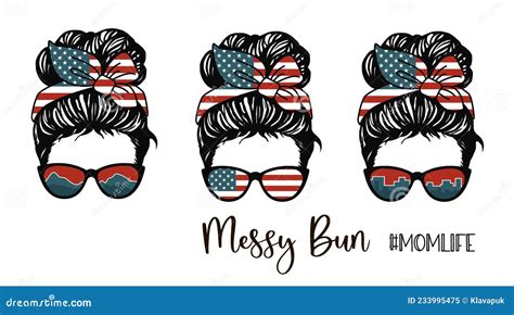 Messy Bun Girl With Patriotic Messy Bun And Glasses American Flag