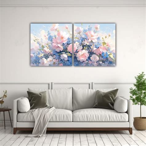 Cuadro De Flores En Colores Rosa Y Azul Para Decoración DecoCuadros