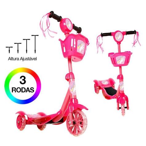 Brinquedo Patinete Infantil Unicornio Rodas Luz E Som Zein